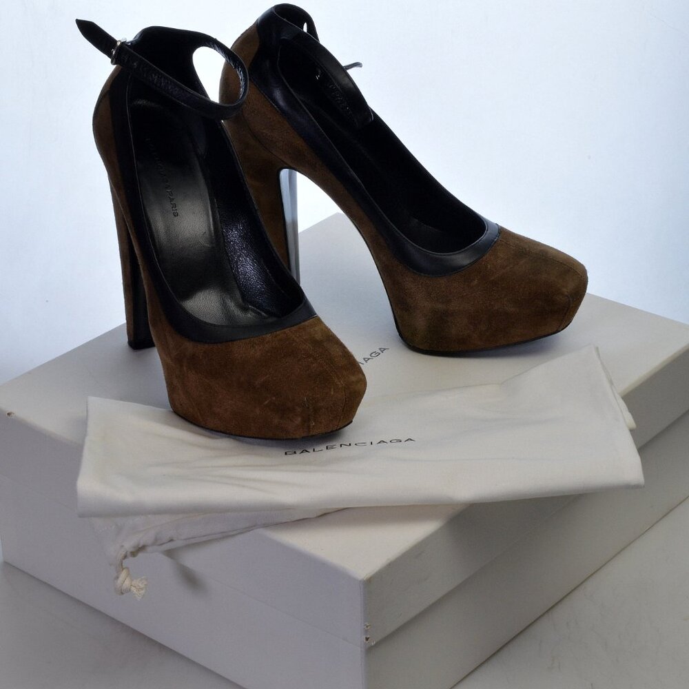 Balenciaga Hidden Platform Heel Ankle Strap Suede Shoes Size 36